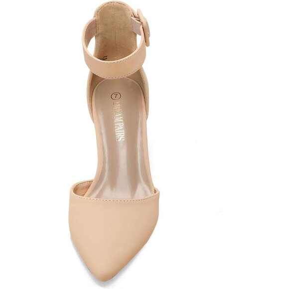 Dream Pairs Women's Nude Pointed Toe Closed Toe Low Block Ankle Strap Heels - Picture 2 of 9